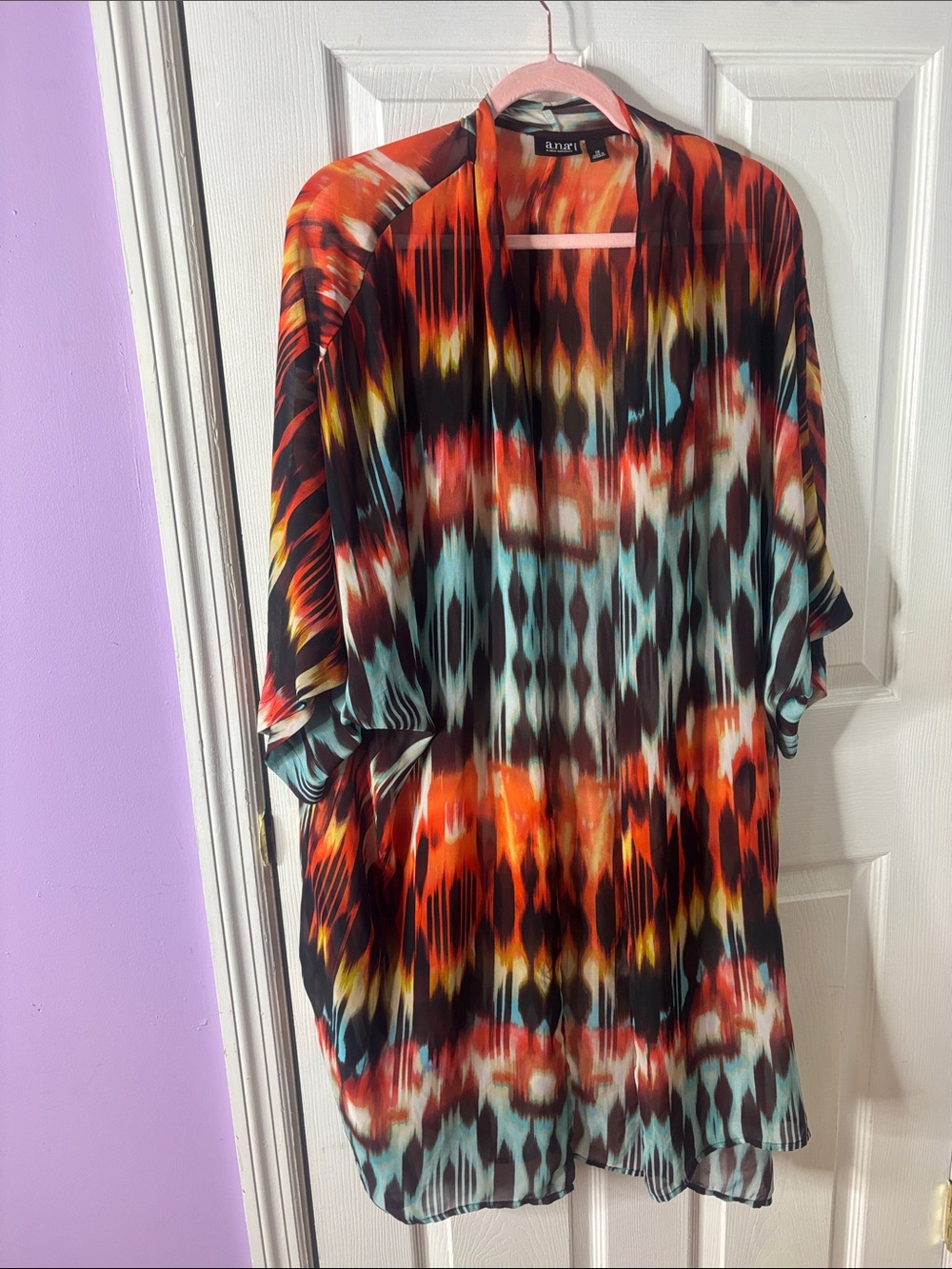 Orange and Aqua Ikat-Style Kimono
